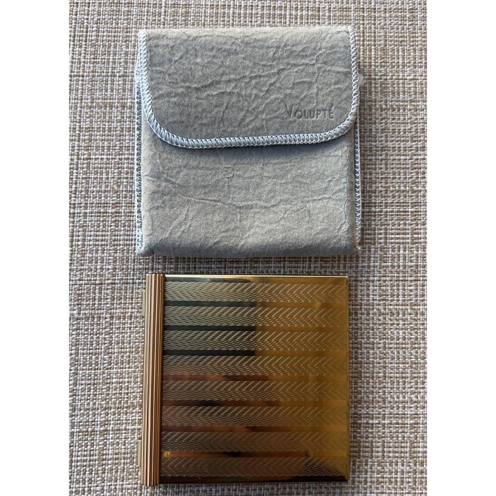 Volupte Vintage Chevron Gold Tone Swinglok Makeup Compact w/ Mirror And Pouch